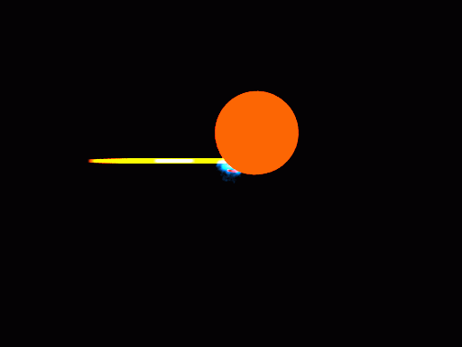 animation of a Pov-Ray model of a cataclysmic variable seen edge-on